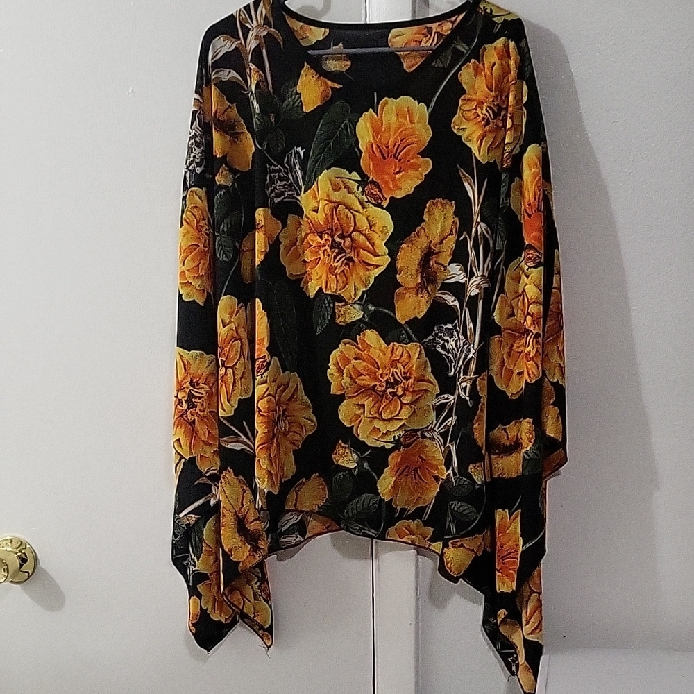Floral Black and Orange Women's Shawl